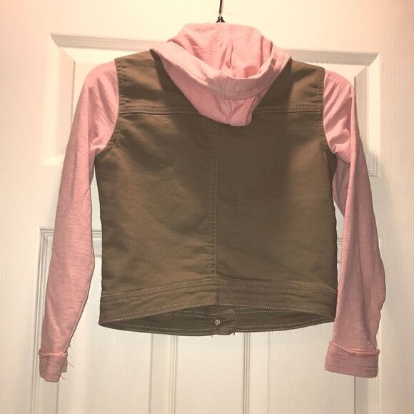 (5/$25) Tinsey Olive & Pink Hooded Jean Jacket - Picture 3 of 3